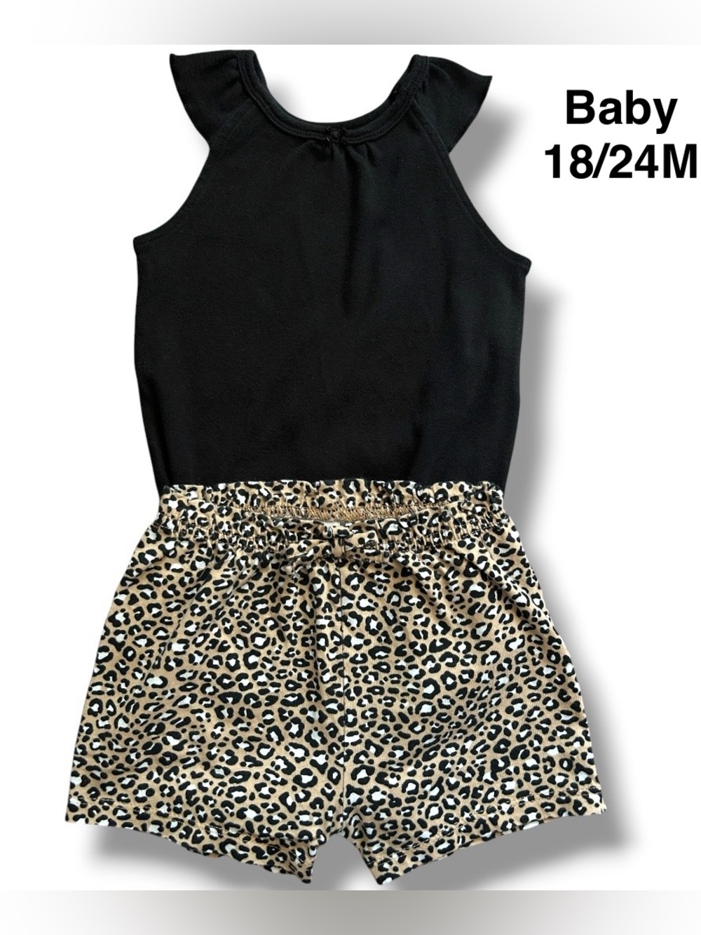 Black Bodysuit with Leopard Print Shorts - Outfit Size 18-24 Months